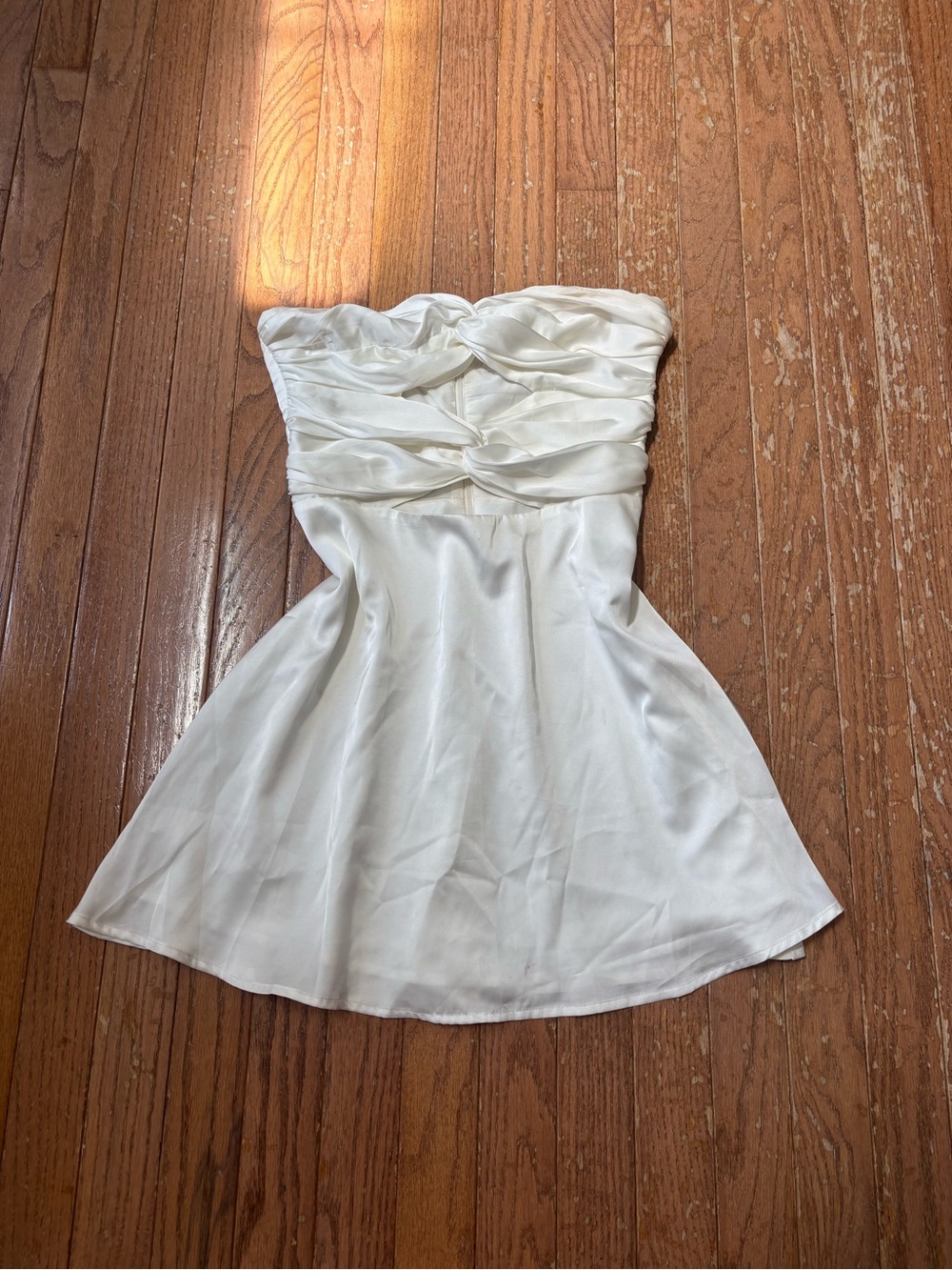 Peppermayo white Strapless Satin Twist-Front Mini Dress